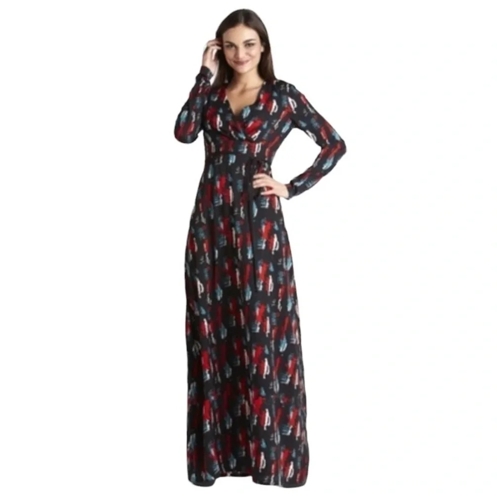 W118 by Walter Baker Black Raquel Patterned Maxi Dress Sz M - Picture 1 of 15